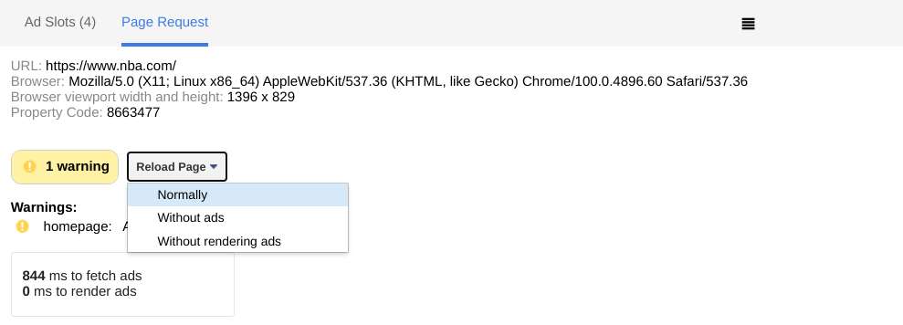 google console page request settings